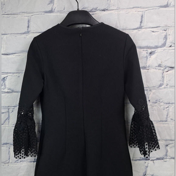 NWOT Self-Portrait Black Lace Bell Sleeve Mini Dress Size 4 US - Picture 7 of 12